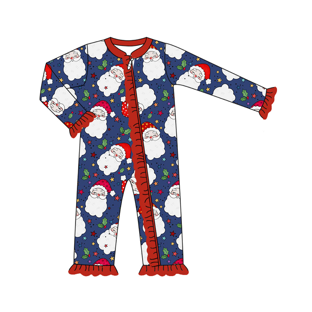 no moq sales LR1611 pre-order baby girls clothes Christmas navy blue long Romper-2024.7.30