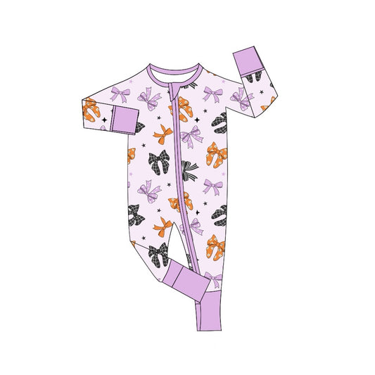 no moq sales LR1615 pre-order baby girls clothes bow purple long Romper-2024.7.30