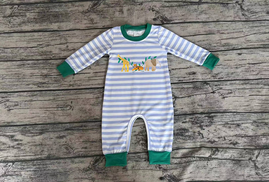 no moq sales LR1616 pre-order baby boys clothes embroidery animal striped long Romper