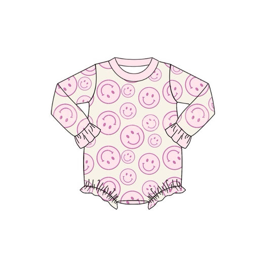 no moq sales LR1620 pre-order baby girls clothes smiley pink long sleeve Romper-2024.8.1