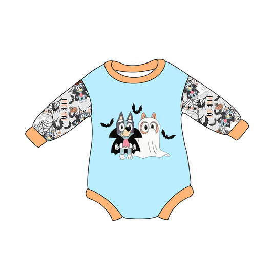 no moq sales LR1631 pre-order baby girls clothes cartoon dog blue long sleeve Romper-2024.8.1