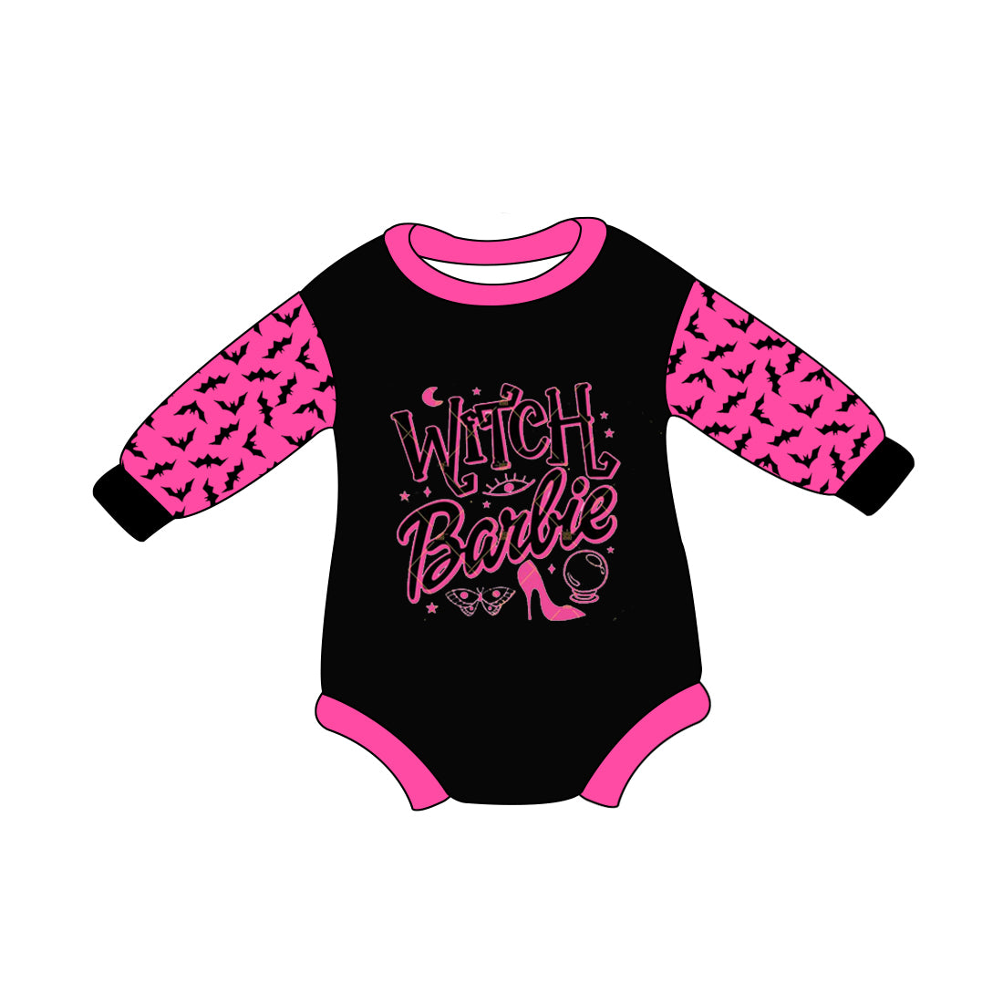 no moq sales LR1634 pre-order baby girls clothes barbie black and rose red long sleeve Romper-2024.8.1