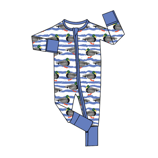 no moq sales LR1645 pre-order baby boys clothes duck blue long sleeve Romper-2024.8.3