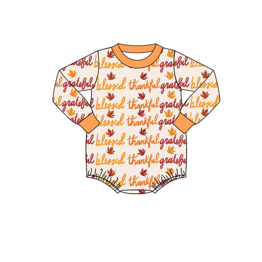 no moq sales LR1653 pre-order baby boys clothes grateful blessed orange long sleeve Romper-2024.8.3