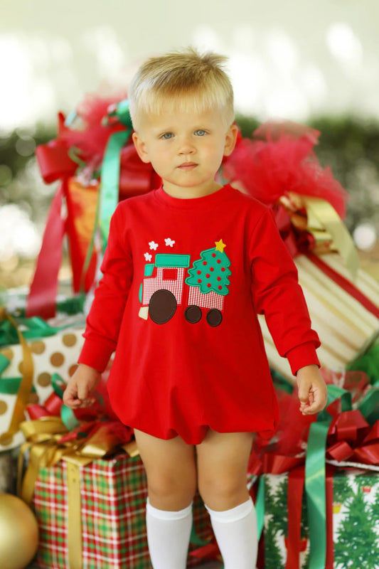 no moq sales LR1654 pre-order baby girls clothes Christmas trees red long sleeve Romper-2024.8.3