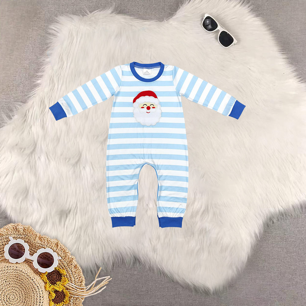RTS NO MOQ Sibling Baby boys girls Christmas embroidery santa claus long-sleeved trousers suit & romper