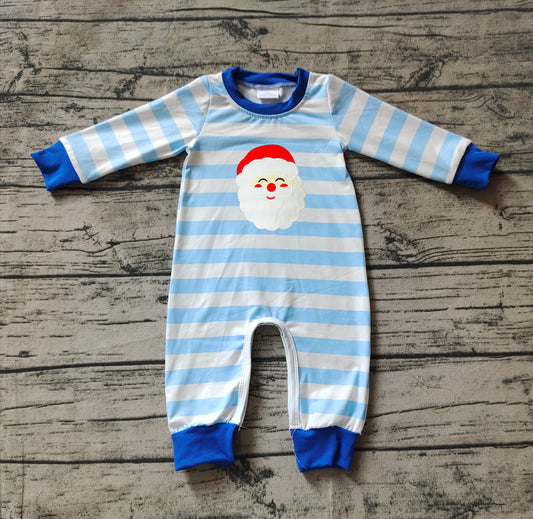 no moq sales LR1661 pre-order baby boys clothes embroidery Christmas blue long sleeve Romper