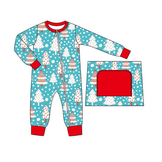 no moq sales LR1681 pre-order baby boys clothes Christmas trees blue and green long sleeve Romper-2024.8.6