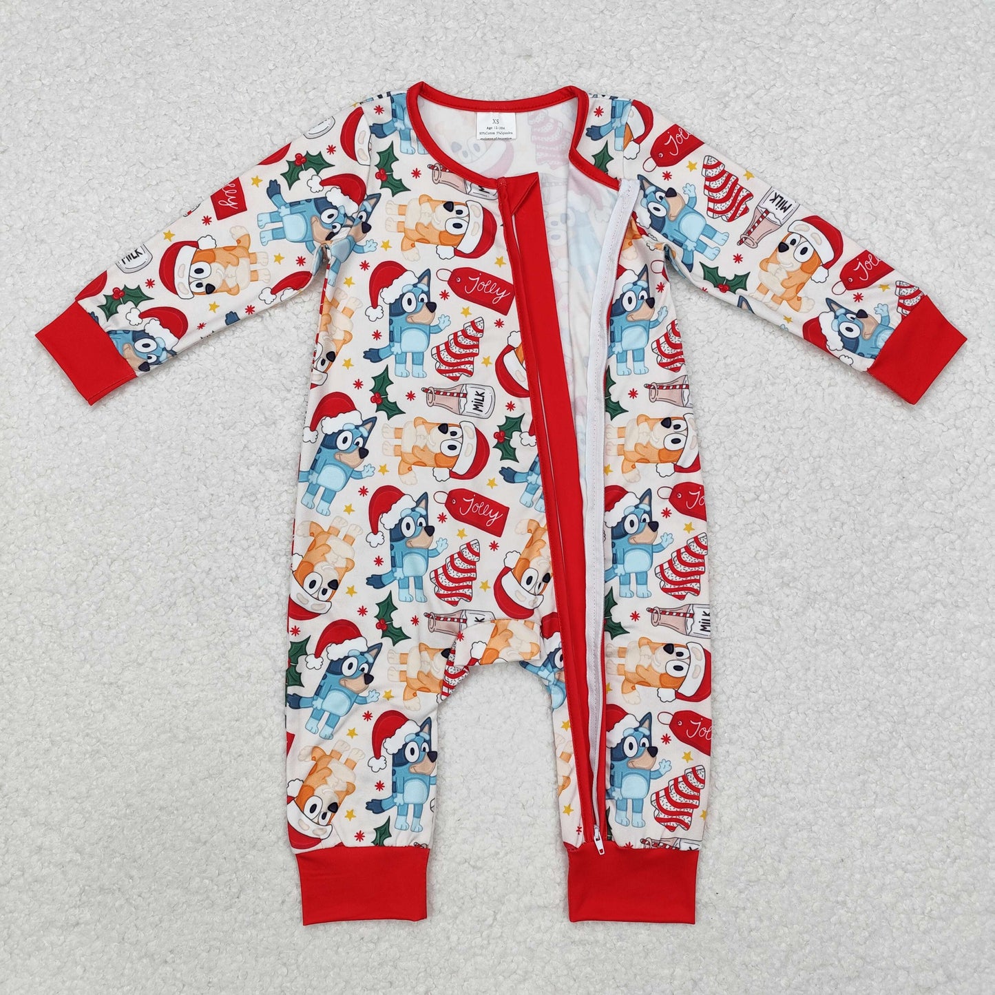 RTS NO MOQ ETA 5/7days arrived LR1684 bluey Christmas milk biscuits red and white zipper long-sleeved jumpsuit