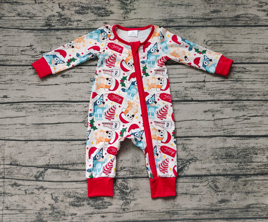 no moq sales LR1684 pre-order baby boys clothes Christmas cartoon dog red long sleeve Romper