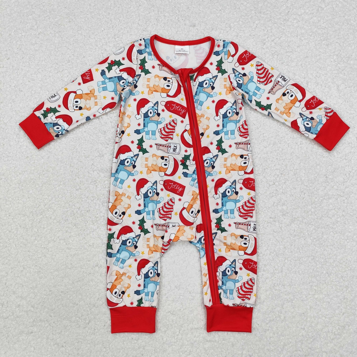 RTS NO MOQ ETA 5/7days arrived LR1684 bluey Christmas milk biscuits red and white zipper long-sleeved jumpsuit