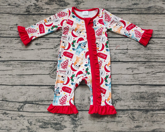 no moq sales LR1685 pre-order baby girls clothes Christmas cartoon dog red long sleeve Romper