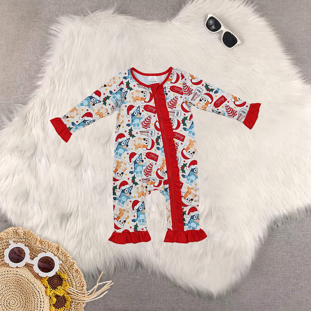 RTS NO MOQ Sibling baby girls baby boys clothes Christmas cartoon long-sleeved trousers suit & romper & dress & adult pants