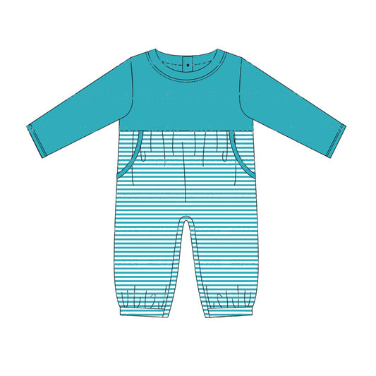 no moq sales LR1686 pre-order baby boys clothes blue and green long sleeve Romper-2024.8.7