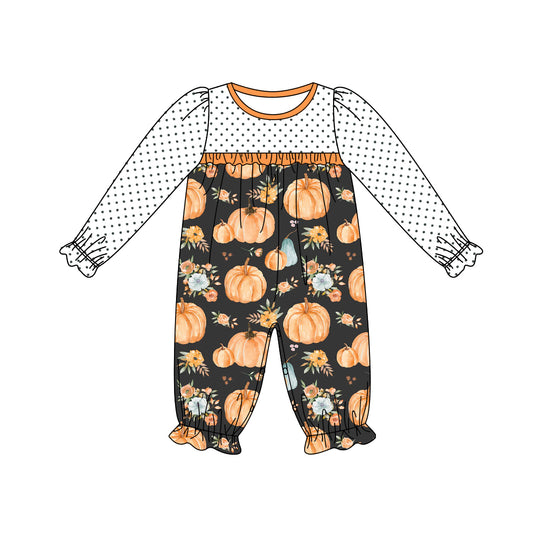 no moq sales LR1691 pre-order baby girls clothes pumpkin orange long sleeve Romper-2024.8.7