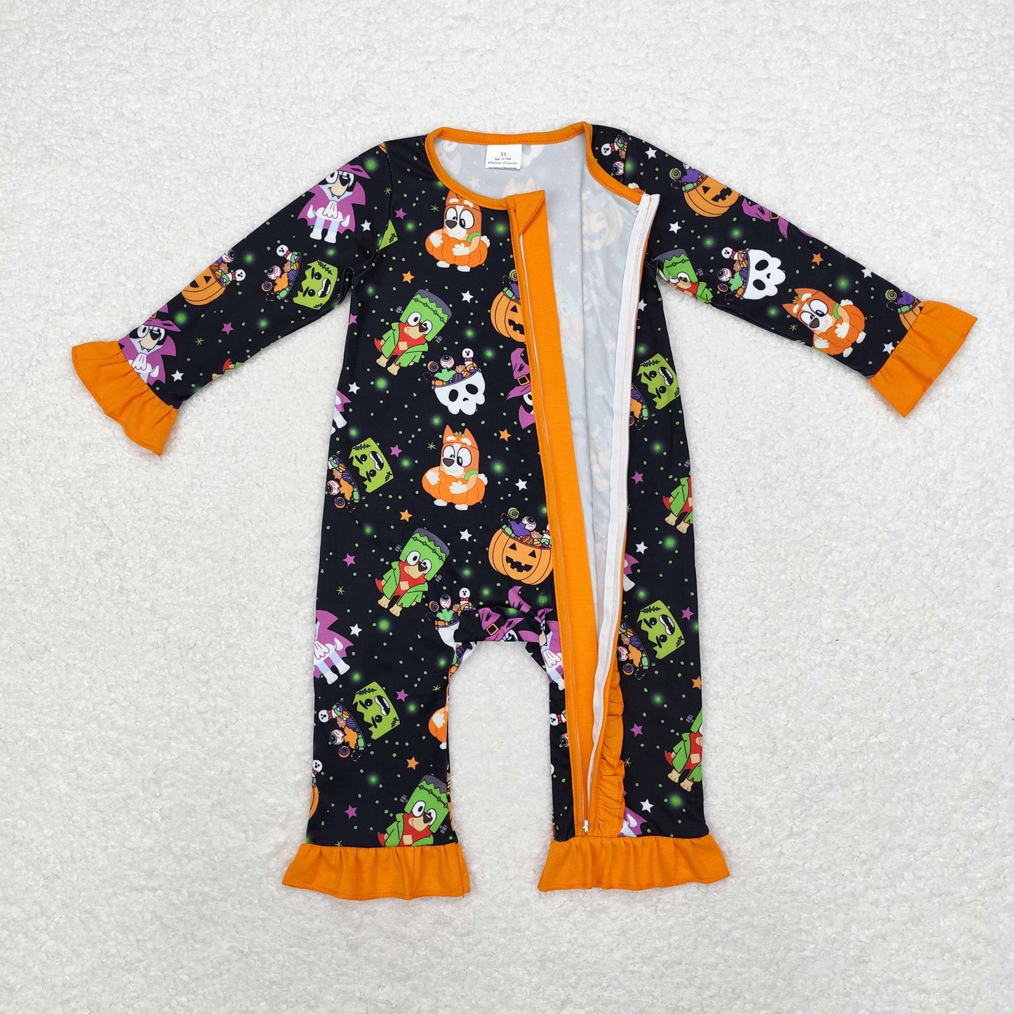 rts no moq LR1694 bluey Halloween pumpkin star lace black and orange zipper long-sleeved jumpsuit