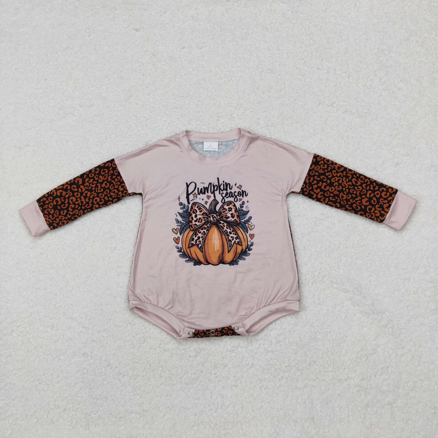 rts no moq LR1723 pumpkin leopard bow pumpkin long sleeve jumpsuit