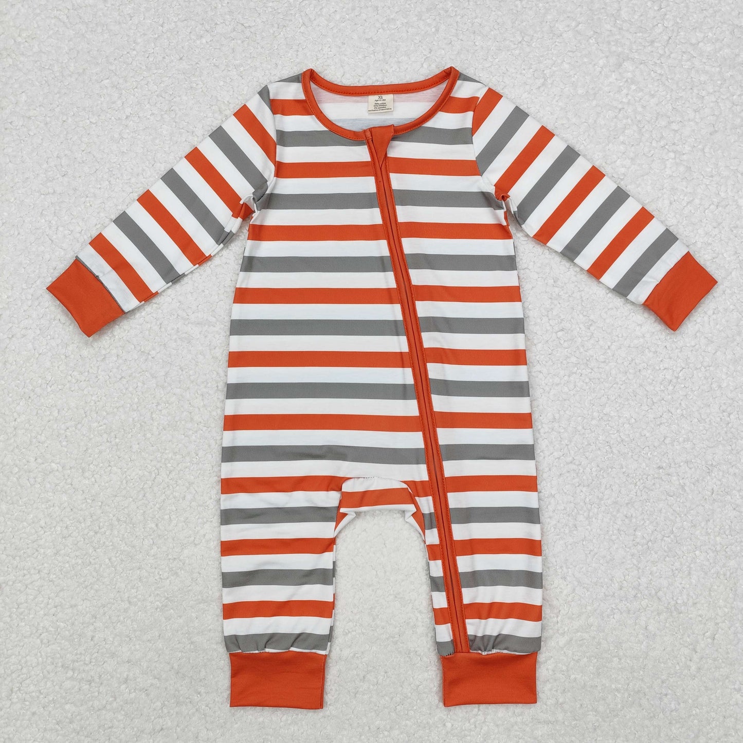 BAMBOO RTS NO MOQ ETA 5/7days Arrived LR1732 Modal green and orange striped white zipper long sleeve jumpsuit