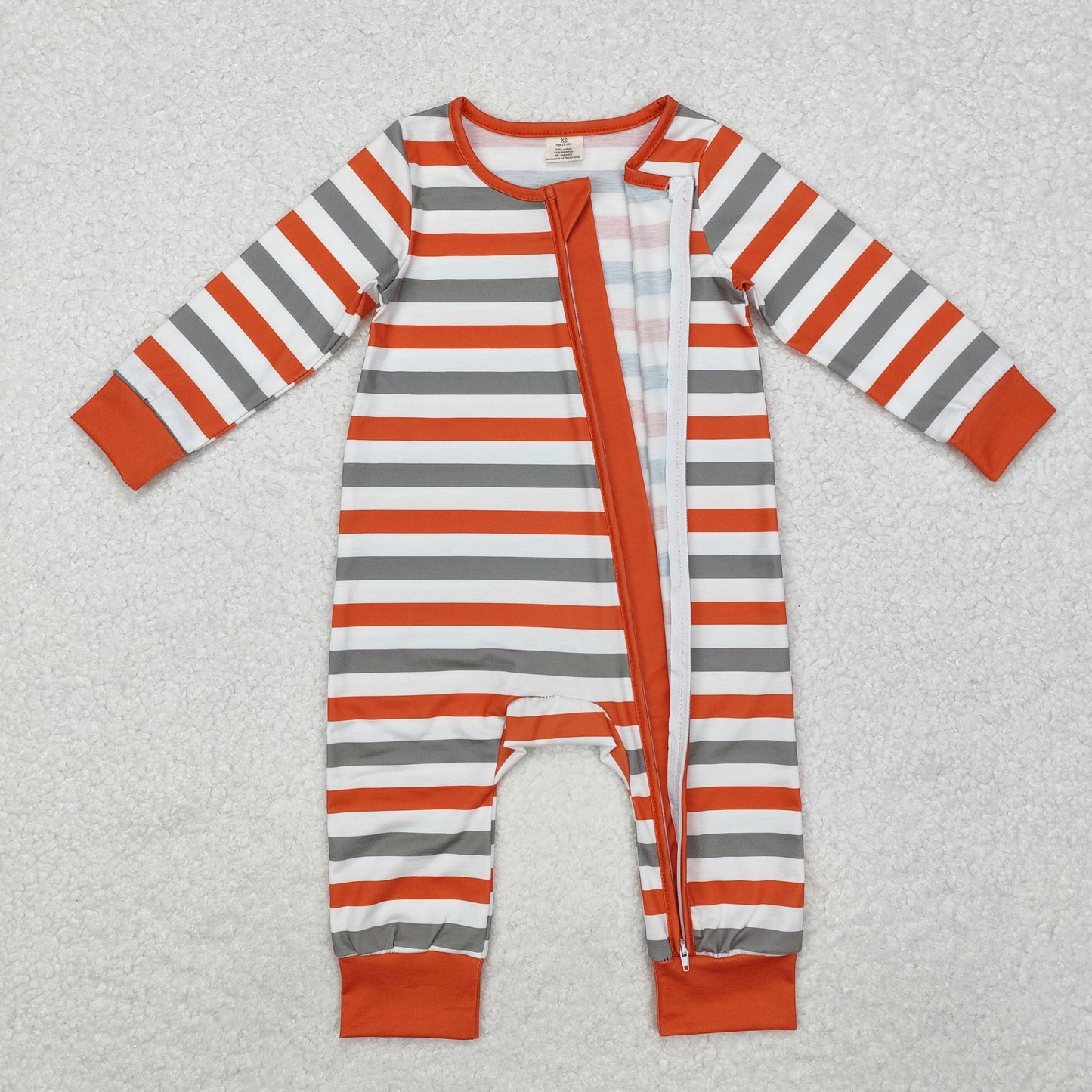 BAMBOO RTS NO MOQ ETA 5/7days Arrived LR1732 Modal green and orange striped white zipper long sleeve jumpsuit