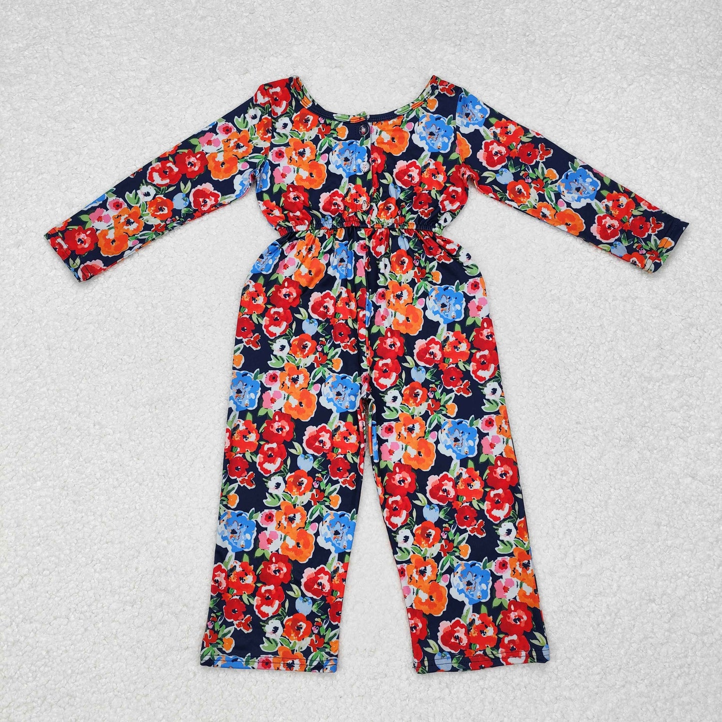 RTS NO MOQ ETA 5/7days Arrived LR1836 Pocket red orange flower blue long sleeve jumpsuit