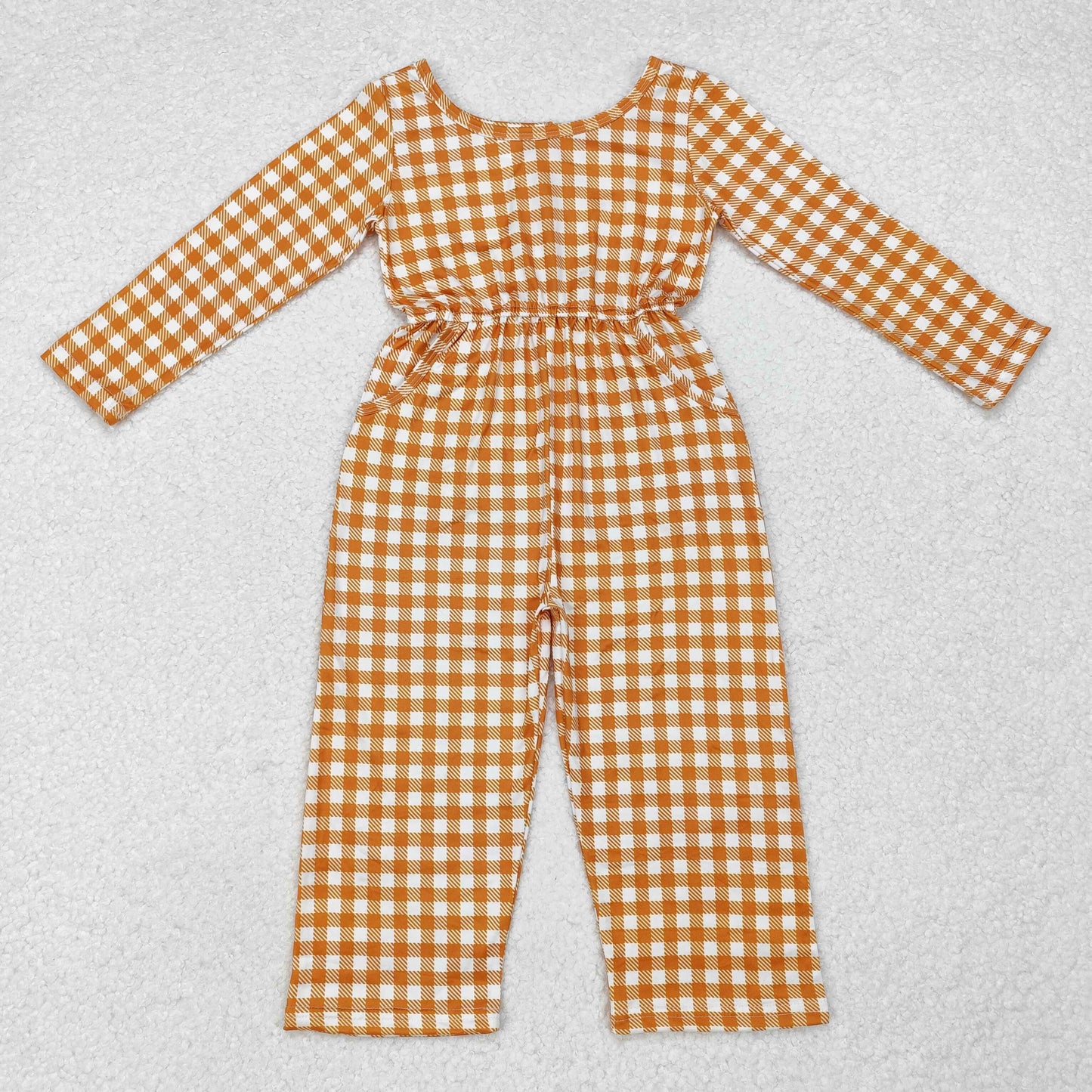 RTS NO MOQ ETA 5/7days Arrived LR1840 Orange plaid long-sleeved jumpsuit with pockets