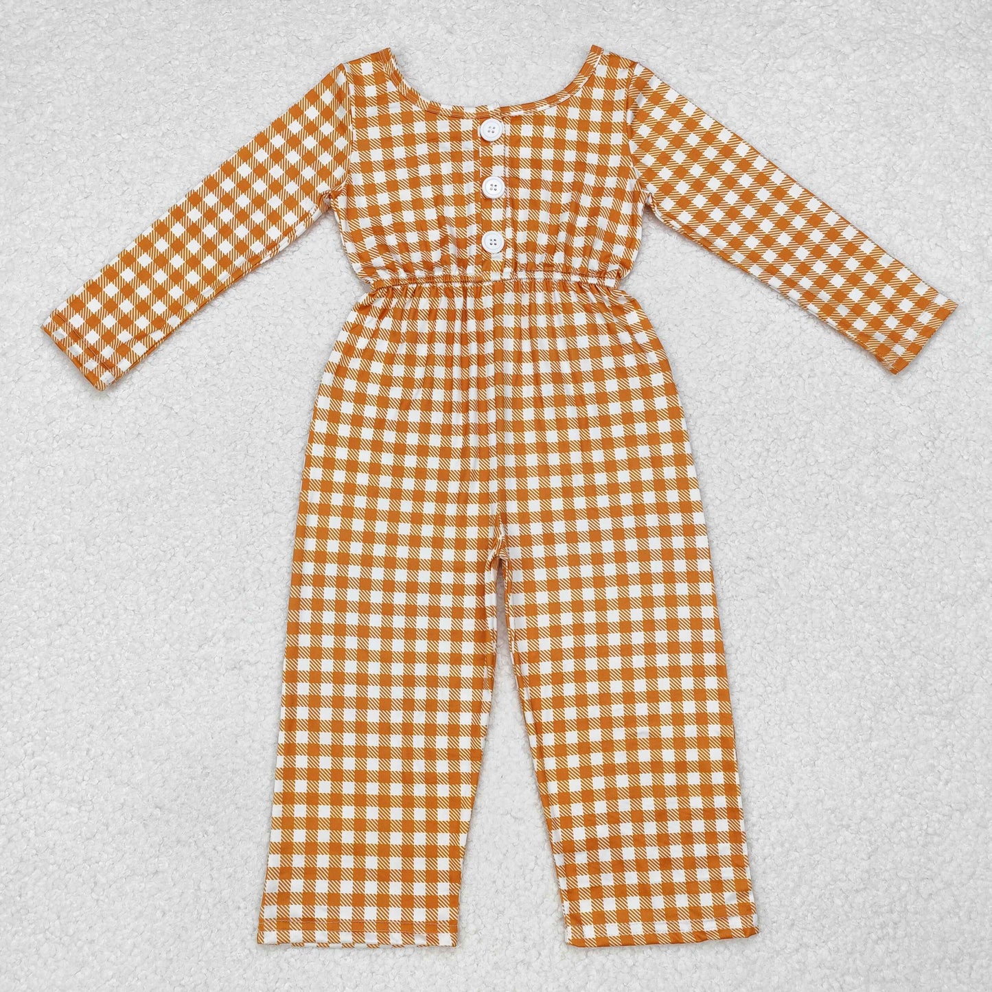 RTS NO MOQ ETA 5/7days Arrived LR1840 Orange plaid long-sleeved jumpsuit with pockets