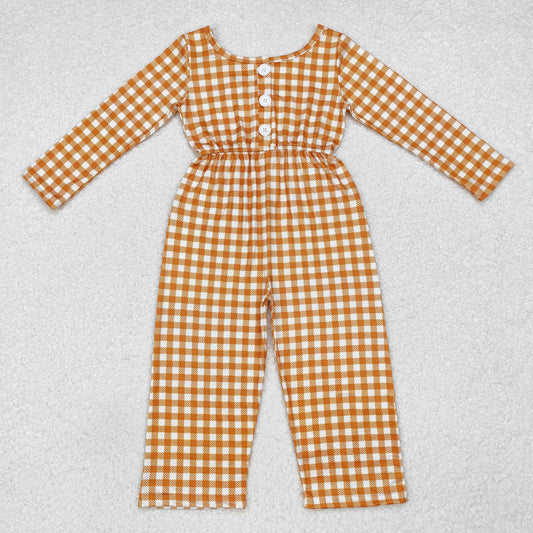 RTS NO MOQ ETA 5/7days Arrived LR1840 Orange plaid long-sleeved jumpsuit with pockets