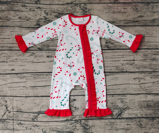 NO MOQ SALE LR1842 pre-order Candy Cane Red Lace Zip Long Sleeve Bodysuit-24.9.21