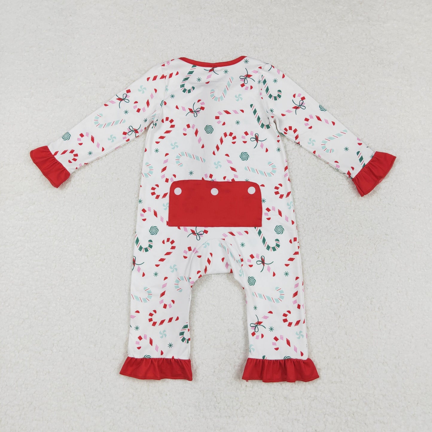 RTS NO MOQ ETA 5/7days arrived LR1842 Candy cane red lace white zipper long sleeve jumpsuit