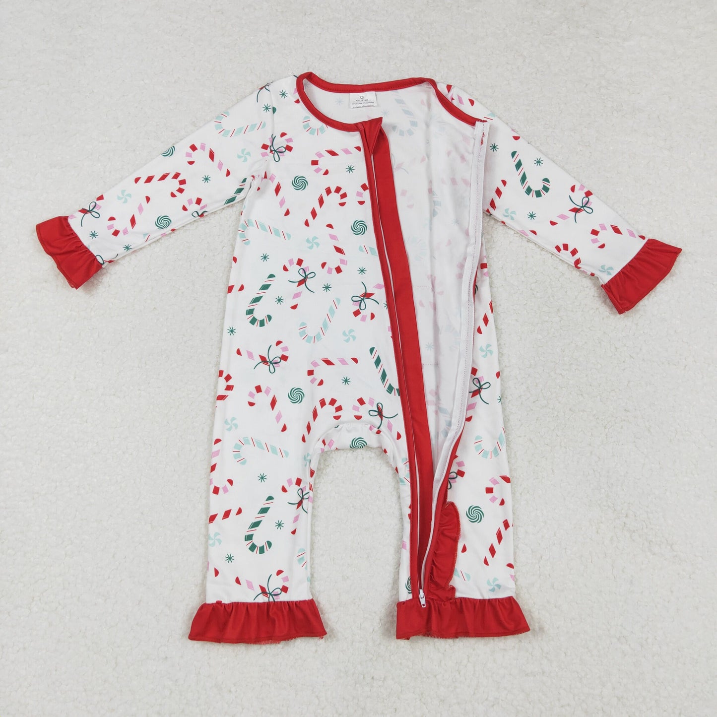 RTS NO MOQ ETA 5/7days arrived LR1842 Candy cane red lace white zipper long sleeve jumpsuit