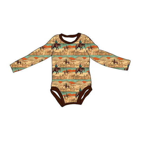 no moq sales LR1860 pre-order baby boy clothes riding horse tassel long sleeve Romper-2024.8.29