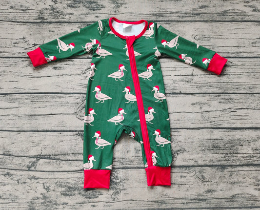 no moq sales LR1861 pre-order baby boy clothes Christmas duck green long sleeve Romper