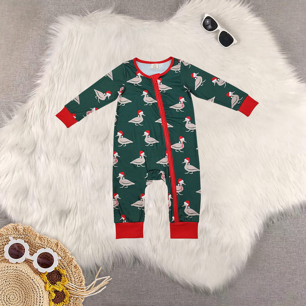 RTS NO MOQ Sibling Baby girls modal Christmas duck long-sleeved trousers suit & romper