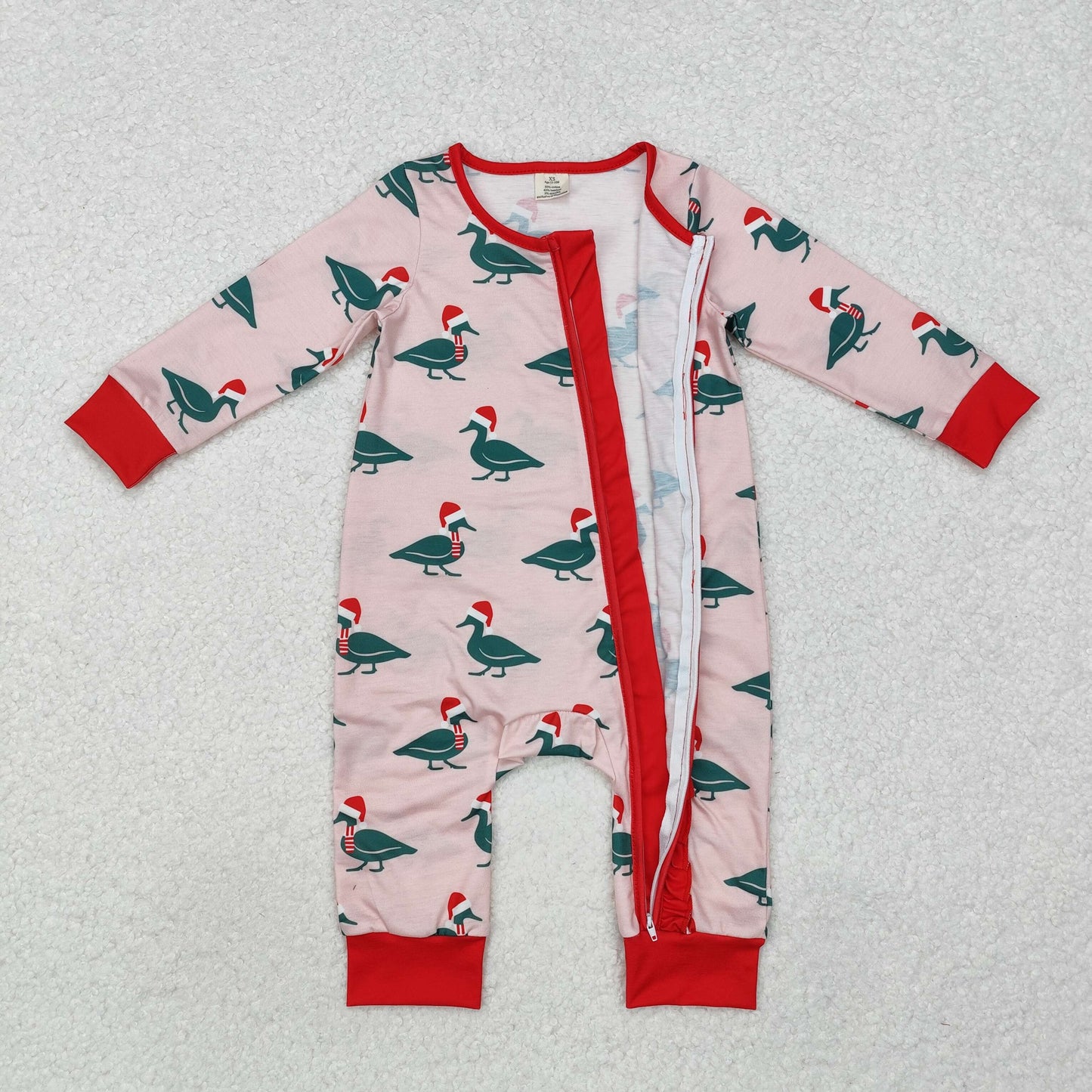 BAMBOO RTS NO MOQ ETA 5/7days Arrived LR1862 Modal Christmas duck pink zipper long-sleeved jumpsuit