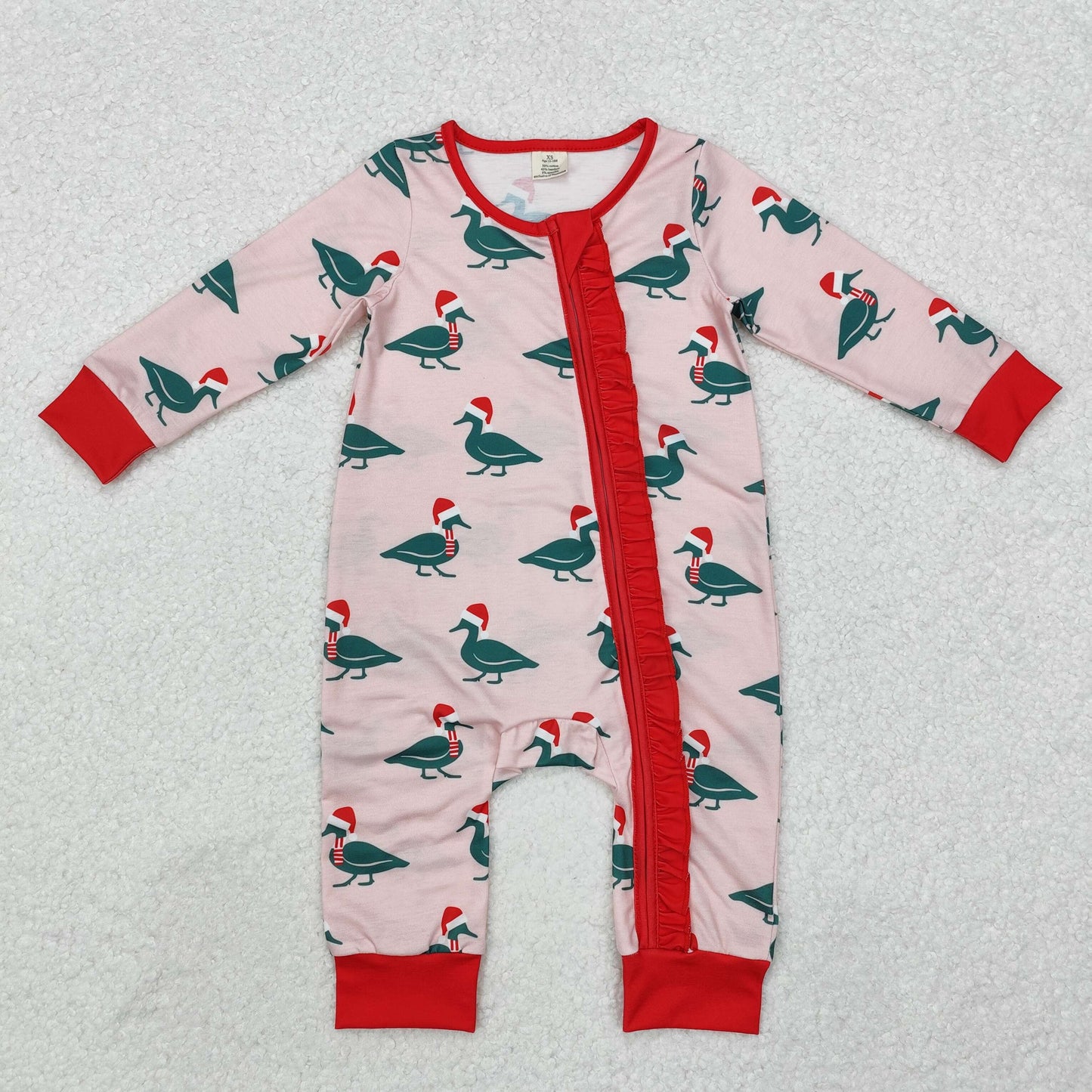 BAMBOO RTS NO MOQ ETA 5/7days Arrived LR1862 Modal Christmas duck pink zipper long-sleeved jumpsuit