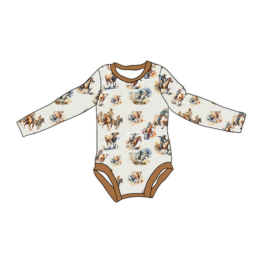 no moq sales LR1866 pre-order baby boys clothes riding horse long sleeve Romper-2024.8.30