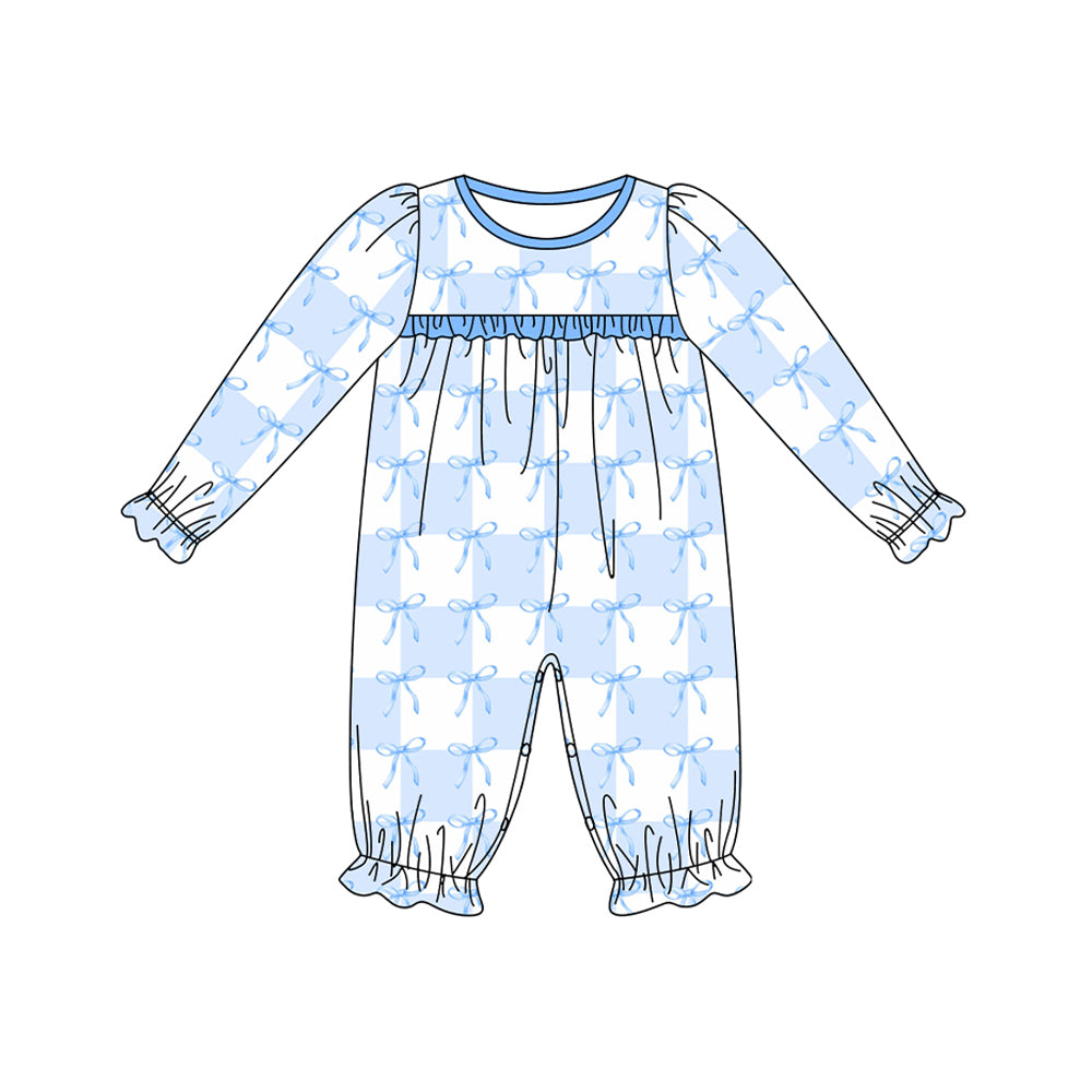 no moq sales LR1877 pre-order baby girls clothes Christmas blue long sleeve Romper-2024.8.31