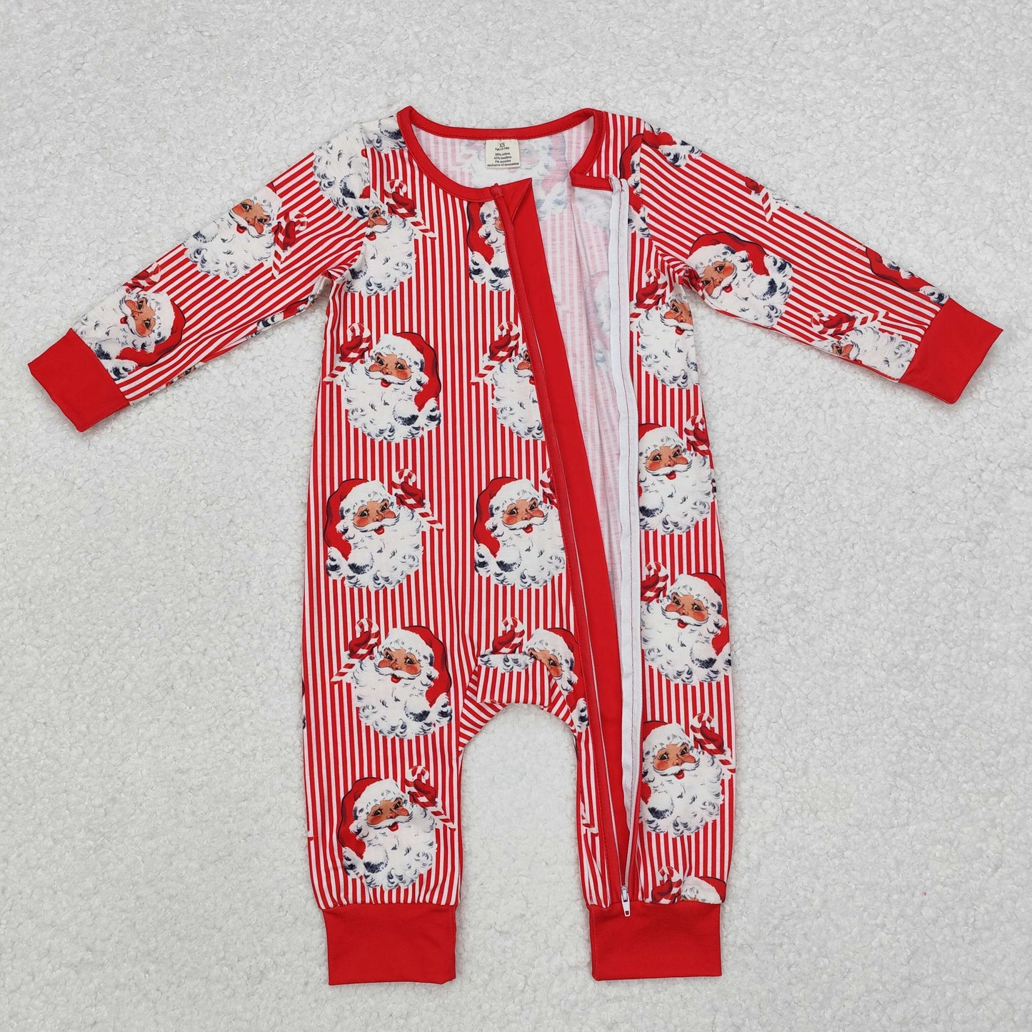 BAMBOO RTS NO MOQ ETA 5/7days Arrived LR1891 Modal Santa Claus red striped zipper long-sleeved jumpsuit