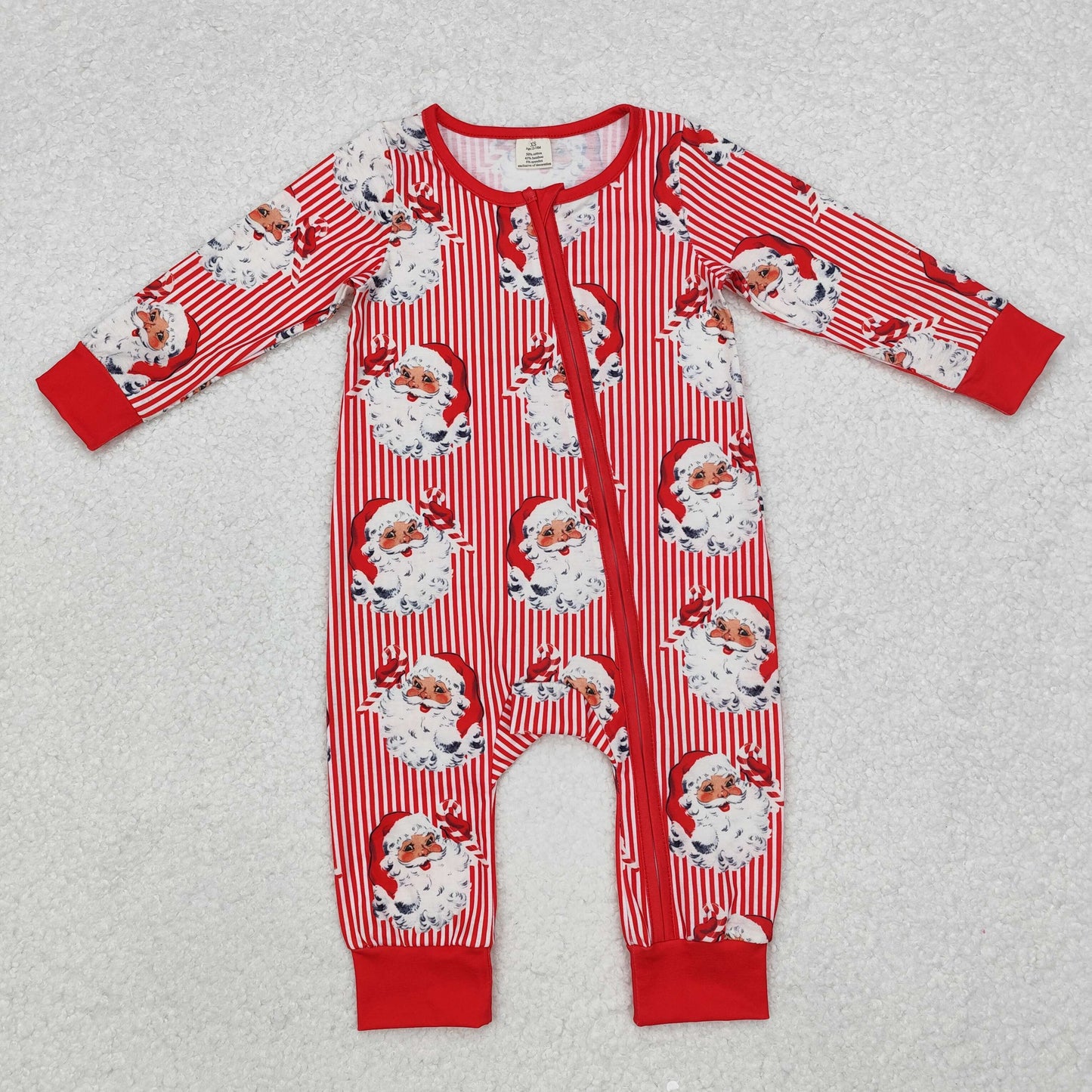 BAMBOO RTS NO MOQ ETA 5/7days Arrived LR1891 Modal Santa Claus red striped zipper long-sleeved jumpsuit