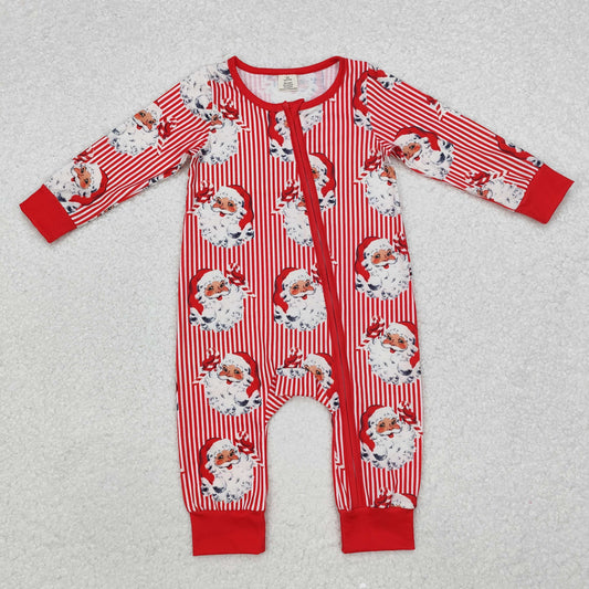 BAMBOO RTS NO MOQ ETA 5/7days Arrived LR1891 Modal Santa Claus red striped zipper long-sleeved jumpsuit