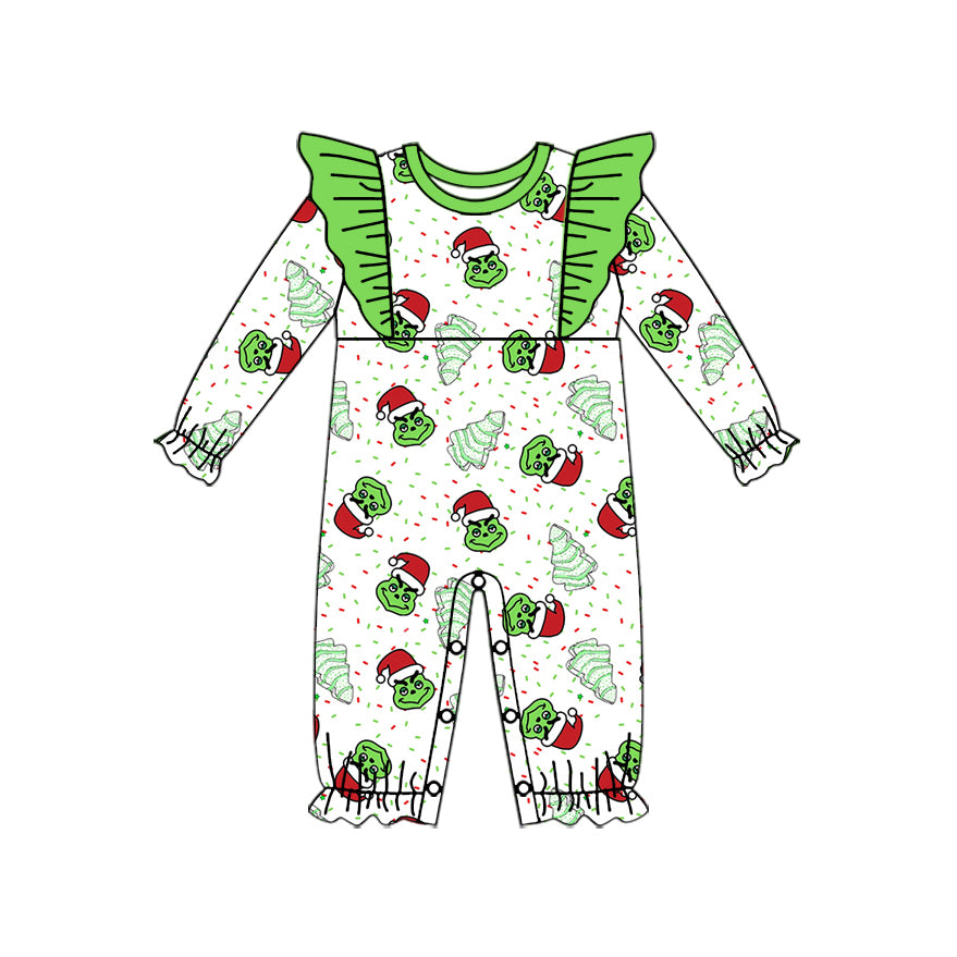 no moq sales LR1906 pre-order baby girls clothes Christmas green long sleeve Romper-2024.9.4