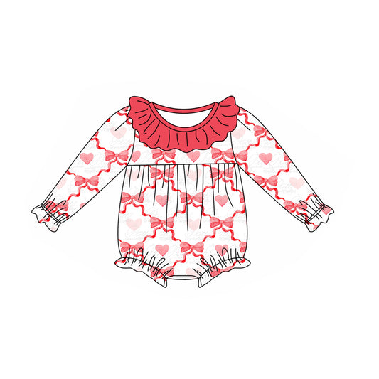 no moq sales LR1908 pre-order baby girls clothes bow pink long sleeve Romper-2024.9.4