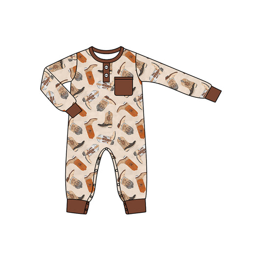 no moq sales LR1912 pre-order baby boys clothes boots brown long sleeve Romper-2024.9.5