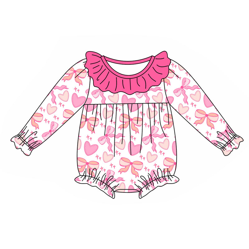 no moq sales LR1915 pre-order baby girls clothes bow pink long sleeve Romper-2024.9.5