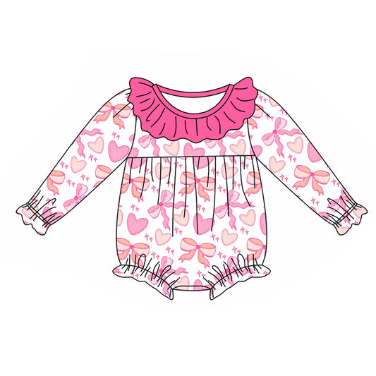 no moq sales LR1915 pre-order baby girls clothes bow pink long sleeve Romper-2024.9.5