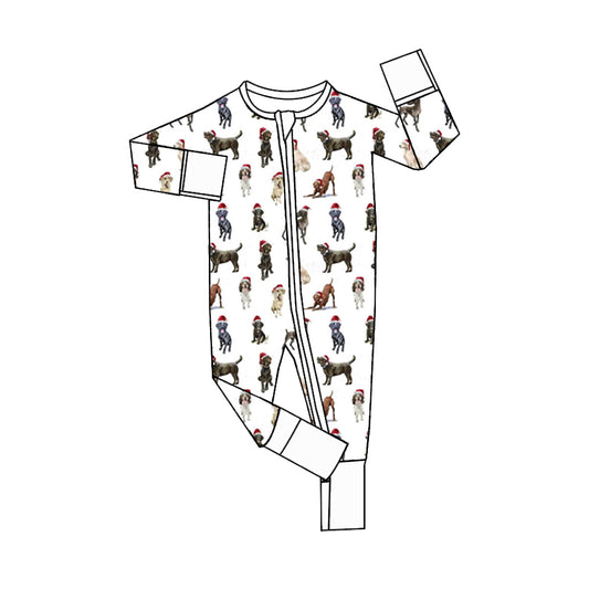 no moq sales LR1920 pre-order baby boys clothes Christmas puppy white long sleeve Romper-2024.9.5