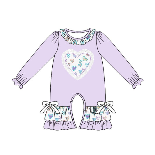 no moq sales LR1928 pre-order baby girls clothes love light purple long sleeve Romper-2024.9.7