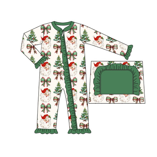 no moq sales LR1930 pre-order baby girls clothes Christmas green long sleeve Romper-2024.9.9