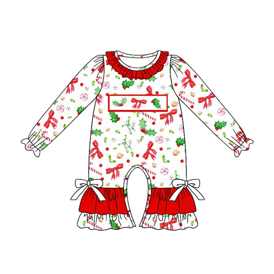 no moq sales LR1931 pre-order baby girls clothes Christmas bow long sleeve Romper-2024.9.9