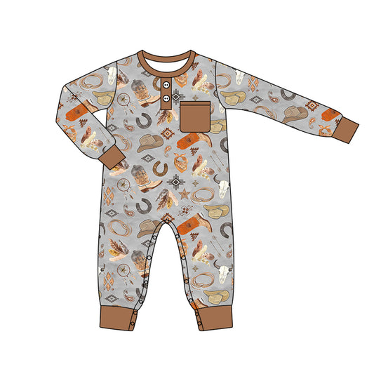 no moq sales LR1937 pre-order baby boys clothes brown long sleeve Romper-2024.9.9